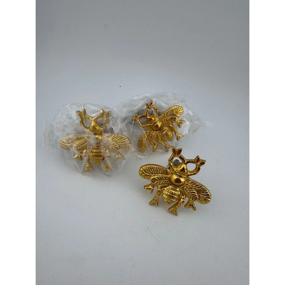 Gold Tone Bee Drawer Knobs‎ Cabinet Pulls Set of 3 Decorative Hardware
